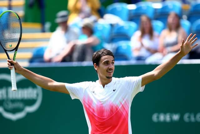 Lorenzo Sonego of Italy celebrates after winning his quarter final against Alexander Bublik of Kazakhstan / Picture: Charlie Crowhurst/Getty Images for LTA