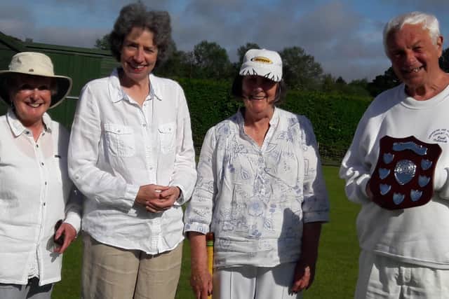 The ladies' singles silverware is presented at Chichester and Fishbourne Croquet Club