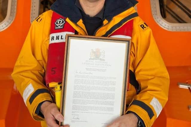 Shoreham lifeboat coxswain Steve Smith was awarded the Framed Letter of Thanks from the RNLI chairman in 2011 for his actions during a particularly 'hazardous and challenging' rescue. Picture: RNLI