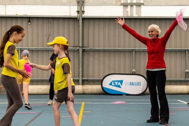 Judy Murray watches as Brownies enjoy the activities