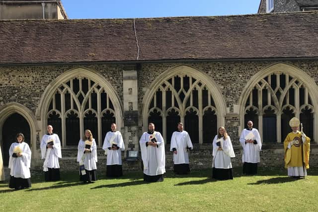 The Diocese of Chichester 2021 ordination of eight new deacons, Anna Bouch, Jan Butter, Laura Darrall, Patrick Donovan, Simon Earnshaw, Toby Lancaster, Joe Padfield and Kizzy Penfold