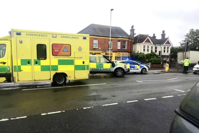 Emergency services at the scene of the incident in Broadwater Road, Worthing