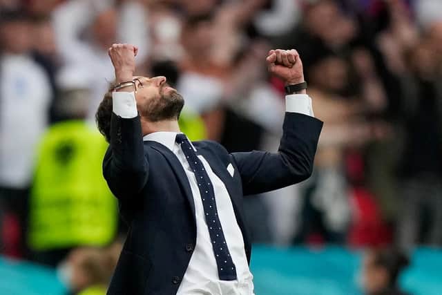 Gareth Southgate celebrates the win over Germany