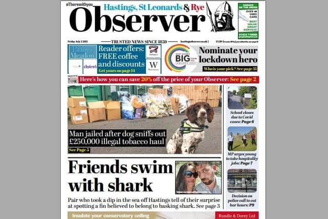 Today's front page of the Hastings and Rye Observer SUS-210107-130424001