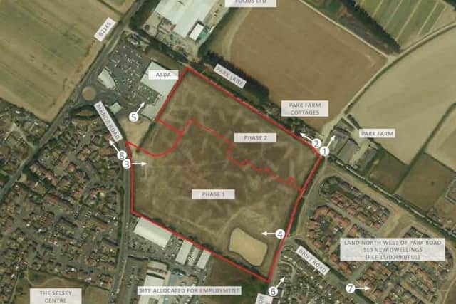 Selsey development location showing phase 1 and phase 2 area