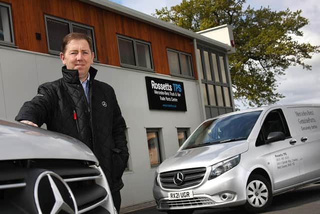 Rossetts Commercials Group Parts Manager Paul Mitchell and two of the Mercedes-Benz Vito vans that are now delivering to trade customers