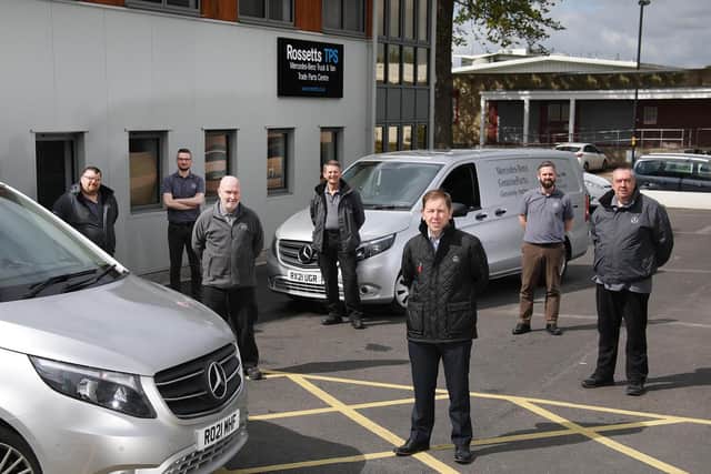 Rossetts Commercials Group Parts Manager Paul Mitchell is pictured, foreground, with TPS colleagues, from left, Patrick Walsh, Ryan Litherland, Paul Lewis, Russell Hilton, Danny Wiggins and Ian Broodbank