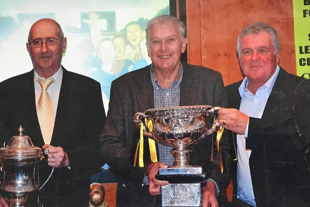 Paul Terry (left) alongside Alf Blackler and Alan Ladd when Bridges won the League and Cup double eight years ago