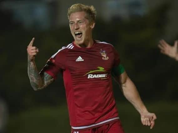Kane Wills celebrates a goal in his previous Worthing spell