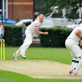 Horsham CC vice-captain Ben Williams bowling to Burgess Hill CC's James Chadburn. Pictures by Steve Robards