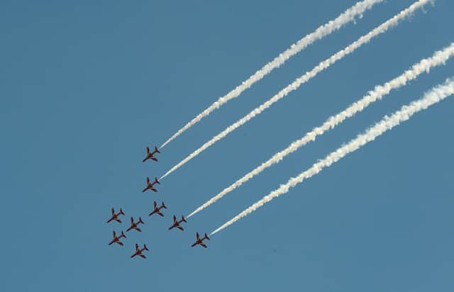 The Red Arrows fly over Goodwood Festival of Speed.Picture: Sarah Standing