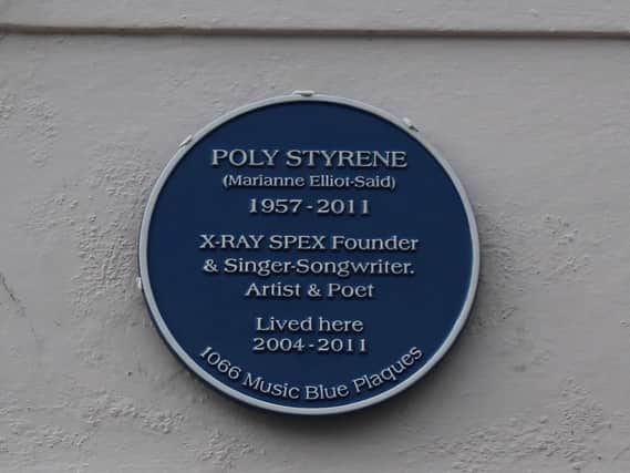 Poly Styrene blue plaque pic by Mark Richards