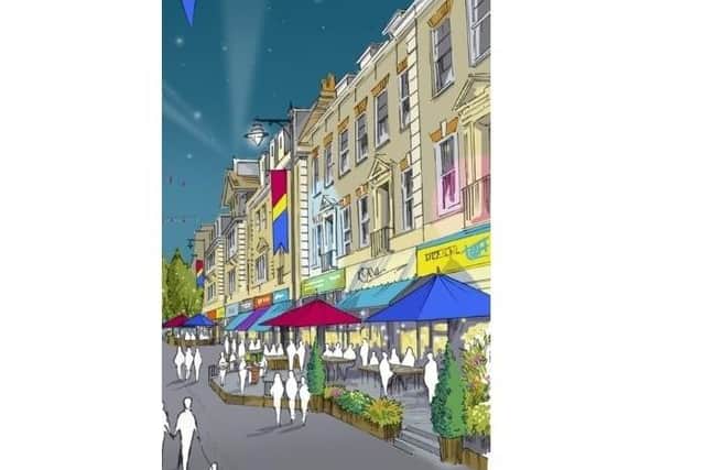 An artist's impression of the pedestrianised area without the sail awnings and lights. Photo from the Chamber of Commerce. SUS-210807-090454001