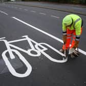 The Old Shoreham Lane cycle lane being installed last spring