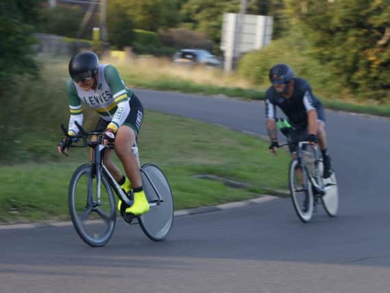 Vince Busk, to whom Lewes Wanderers have paid tribute, cycling with Gavin Richards / Picture: Joe Benians