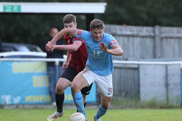 Marcus Goldsmith in action for Hastings at AFC Uckfield / Picture: Scott White