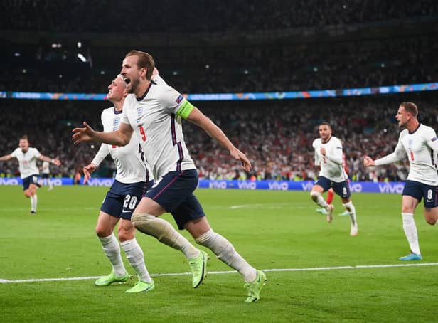 Harry Kane is pursued by his teammates after putting England 2-1 up against Denmark and on their way to the Euro final / Picture: Getty