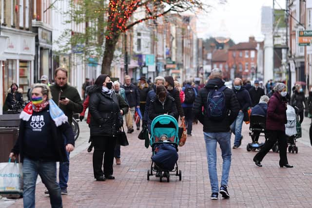 A bustling Chichester city centre before Christmas