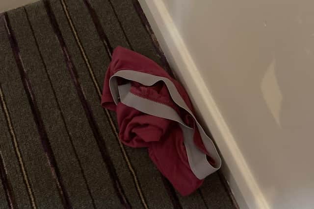 The pants that were found in the couple's hotel room. SUS-211207-132607001