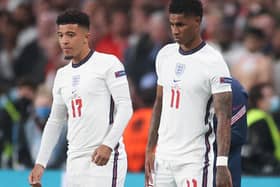 Jadon Sancho (left) and Marcus Rashford both received racist online abuse after their penalty misses in England's shootout defeat to Italy in the UEFA Euro 2020 final. Picture by Carl Recine - Pool/Getty Images