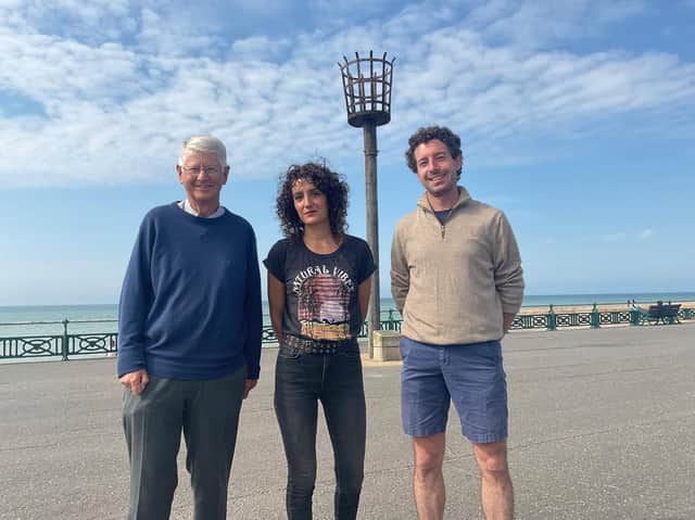 Wish Ward Councillors Garry Peltzer Dunn and Robert Nemeth have been working closely with local lighting designer Eleni Shiarlis, centre, and want the Hove beacon brought back to life
