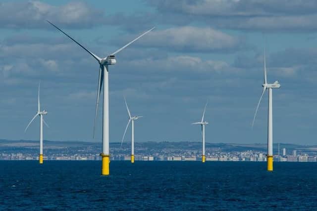 The Rampion offshore wind farm with the coast behind. Picture: Darren Cool Dcoolimages.com