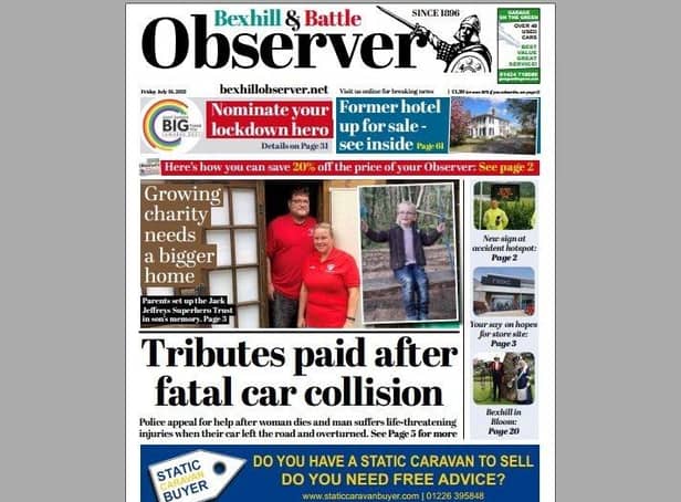 Today's front page of the Bexhill and Battle Observer SUS-210715-134011001