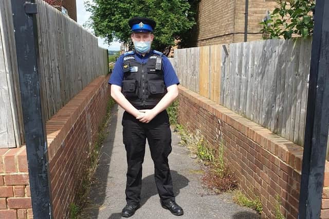 Police community support officer Charley Reed in Hailsham. Picture from Sussex Police. SUS-210716-114602001