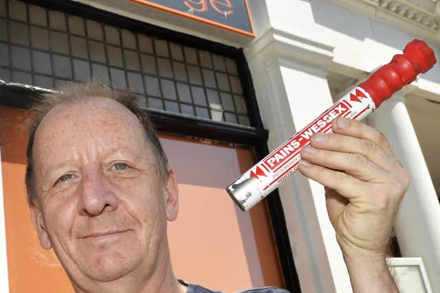 David McLaughlin with the hand flare outside Bar Orange in Worthing. Picture: Jon Rigby