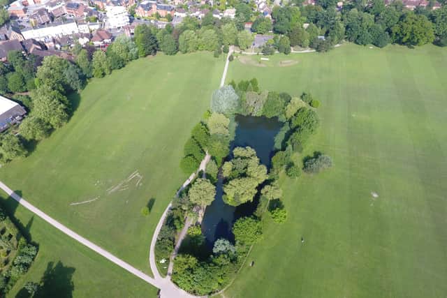 Aerial view of Horsham Park's pond