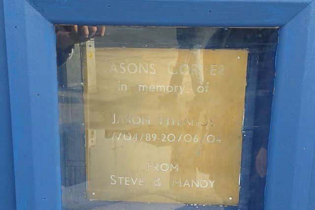 Jason Hyland's memorial plaque in Eastbourne.
