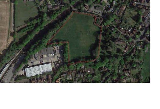 Aerial view of the site in Pulborough where the Diocese of Chichester want to build 10 houses