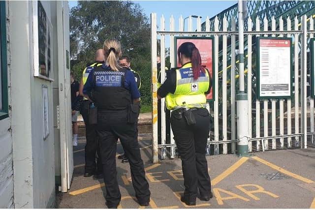 Sussex Police crackdown on crime at Eastbourne and Hampden Park Railway Station. Picture from Sussex Police. SUS-210721-122818001