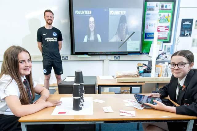 Durrington High School students were set various interactive challenges as part of Tech Girls. Picture: Darren Cool