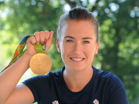 GB women's hockey star Maddie Hinch proudly shows off the gold medal she received at Rio 2016. Picture by Jon Rigby