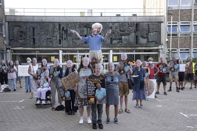 Divest East Sussex held an Attenborough-In before Friday's East Sussex County Council meeting outside County Hall in Lewes (Photo by Katie Vandyck)