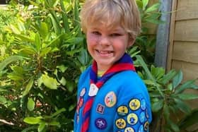 Douglas Evans, from 2nd Horsham Beaver Scouts, with all of his 23 activity badges SUS-210727-130912001
