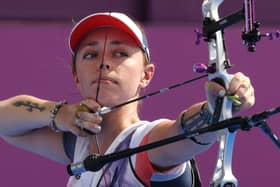 Bryony Pitman competes on day four of the Tokyo Olympic Games at Yumenoshima Park Archery Field (Photo by Justin Setterfield/Getty Images)