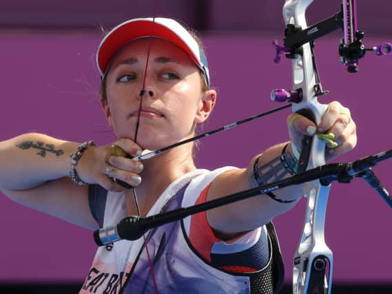 Bryony Pitman competes on day four of the Tokyo Olympic Games at Yumenoshima Park Archery Field (Photo by Justin Setterfield/Getty Images)