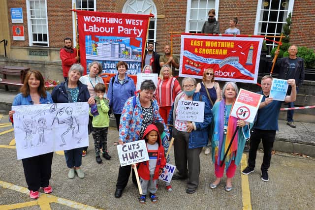Campaigners protest against proposed closure of children and family centres outside County Hall, Chichester. Pic S Robards