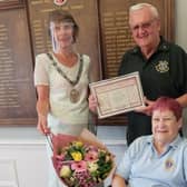 Burgess Hill Town Mayor Anne Eves with Tony Parris and his wife Val. Picture: Burgess Hill Town Council.