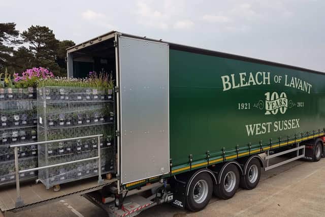 Loading Danish trolleys full of horticultural plants on to a Bleach of Lavant truck. Image courtesy of Bleach of Lavant Ltd.