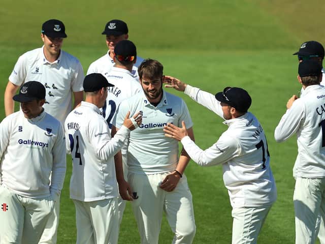Joe Sarro - centre, being congratulated on a county championship wicket - is one of the young players who will get a chance in the One Day Cup side / Picture: Getty