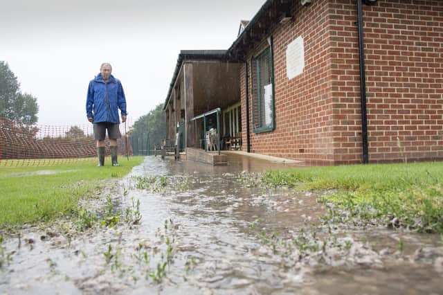 Stephen Trussler shows the raw sewage that overflows from a manhole and floods the surrounds of the Stedham sports pavilion 
(Photos - David Hill)