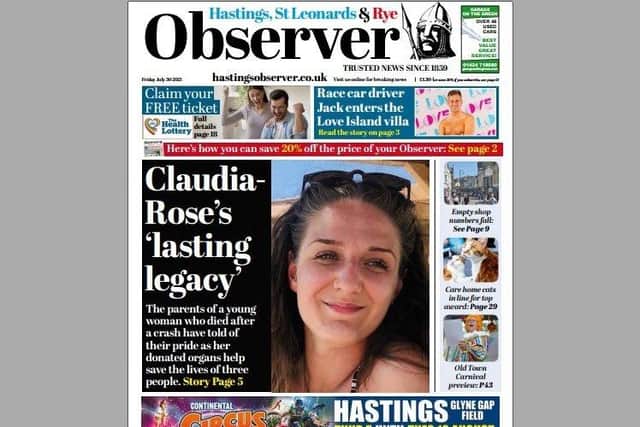 Today's front page of the Hastings and Rye Observer SUS-210729-124551001