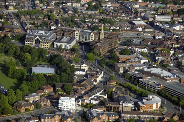 Aerial view of Horsham town centre, with North Parade at the bottom and Albion Way on the right. Picture: Allan Hutchings
