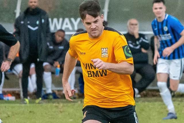 Brannon O'Neill was on the scoresheet for Three Bridges in their defeat to Eastbourne United. Picture by Chris Neal