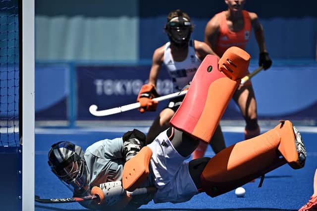 Maddie Hinch does her best to keep the Dutch at bay in Great Britain women's Olympic hockey semi-final. Picture by Anne-Christine Poujoulat/AFP via Getty Images
