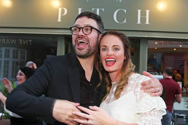MasterChef champion Kenny Tutt and his wife Lucy at the opening of Pitch, his first restaurant in Worthing. Photo by Derek Martin DM1953626a