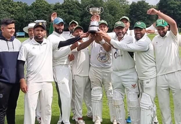 Crawley Eagles CC celebrate winning the Sussex Slam’s Gullick Cup at Horsham on Sunday